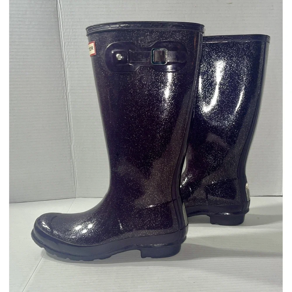 Hunter Rain Boots Women's 5‎ Purple Glitter Wellington Waterproof Quiet Luxury